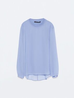 Zara Light Blue Long-Sleeve Crewneck Blouse
